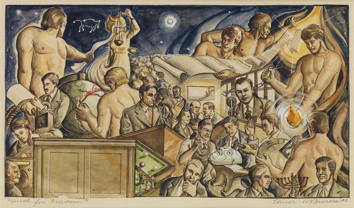 ELMER W. BROWN (1909 - 1971) Mural for Freedom (Study for Men’s City Club, Cleveland, OH).